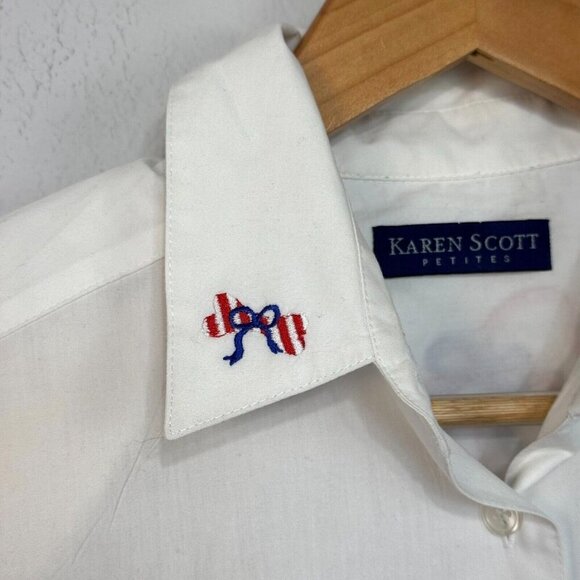 Karen Scott Holiday Scottie Presents Button Front Shirt White Size Petite Medium - Picture 3 of 16